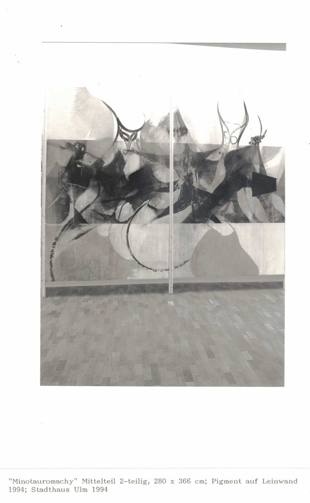 Minotauromachy (Mittelteil), 10-teilig, max. Höhe 280 cm, ges. Länge 1640cm, Pigment auf Leinwand, 1994