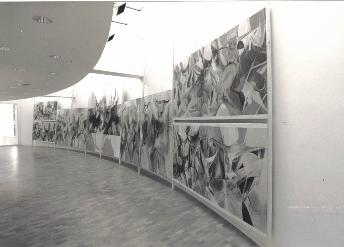 Minotauromachy (rechts), 10-teilig, max. Höhe 280 cm, ges. Länge 1640cm, Pigment auf Leinwand, 1994