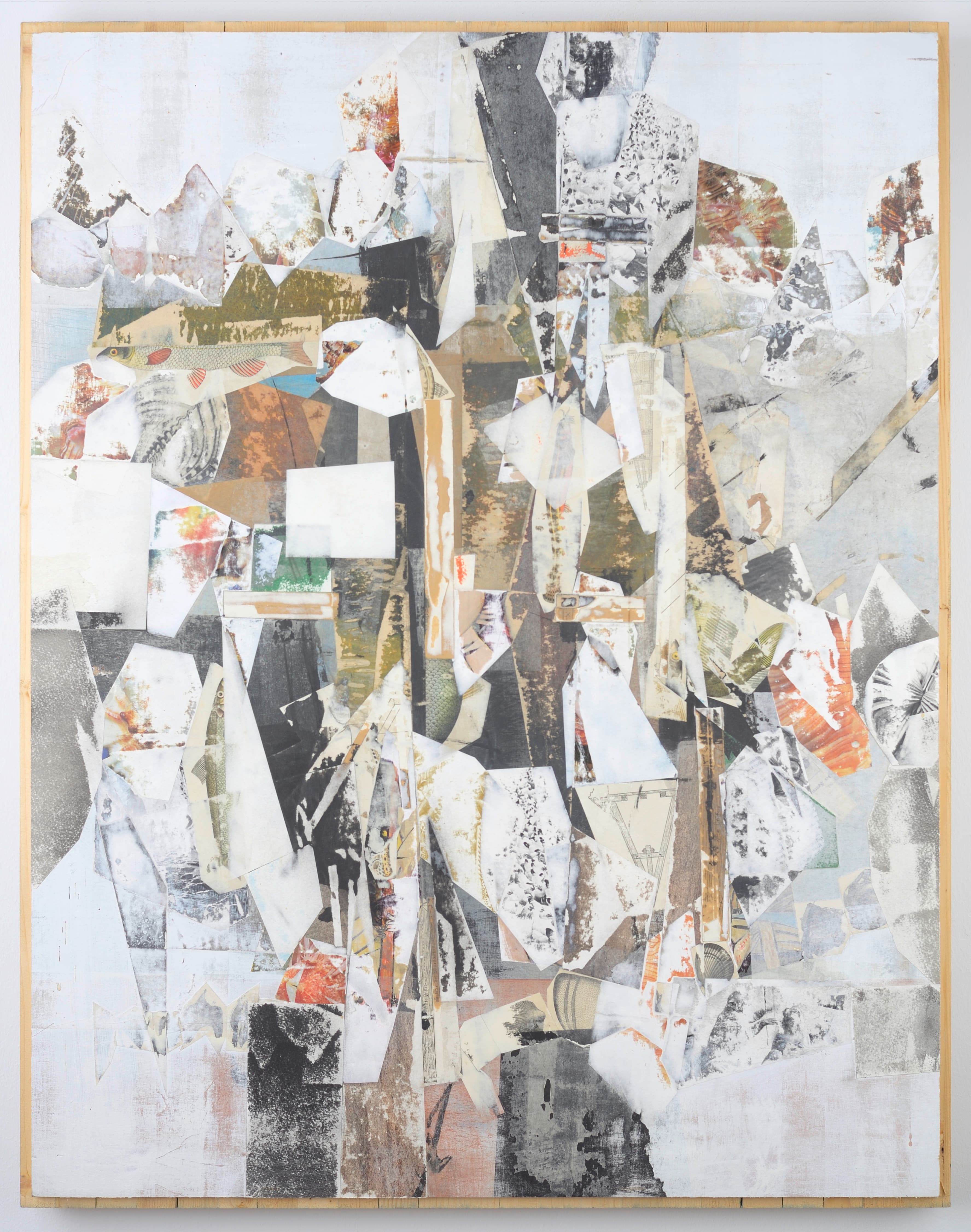 Collage Papier Papier auf Holz